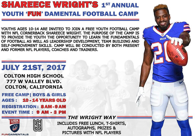 Shareece Wright coaching kids at the Free FUNdamentals Camp at Colton High School